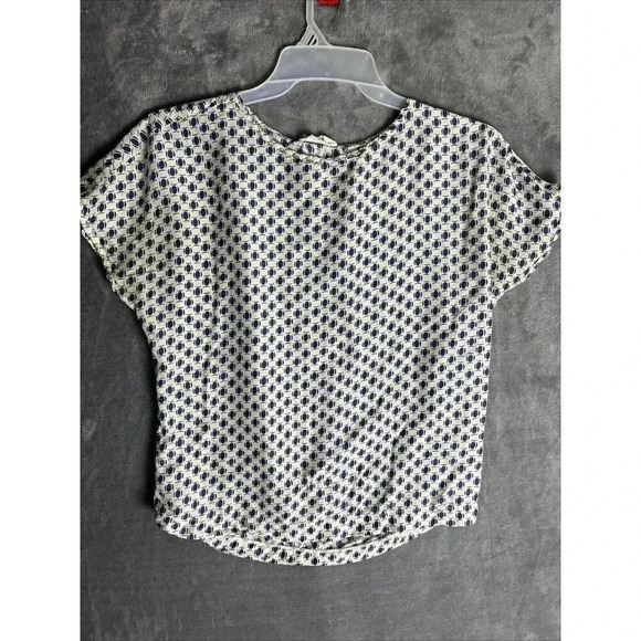 NIU Womens Italian Silk Geometric Cap Sleeve Blouse Top Lightweight Boho Minimal - Picture 1 of 6